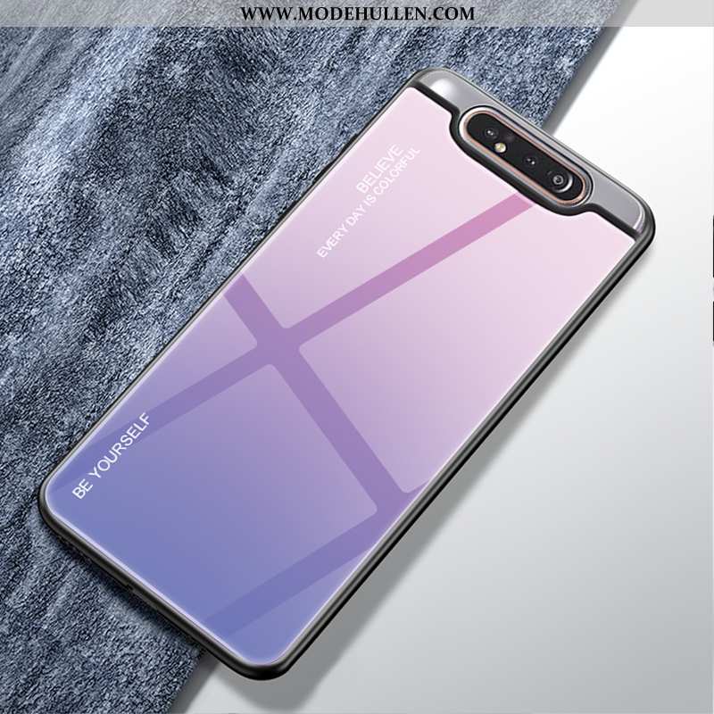 Hülle Samsung Galaxy A80 Nubuck Trend Handy Farbverlauf Case Schwer Glas Grün