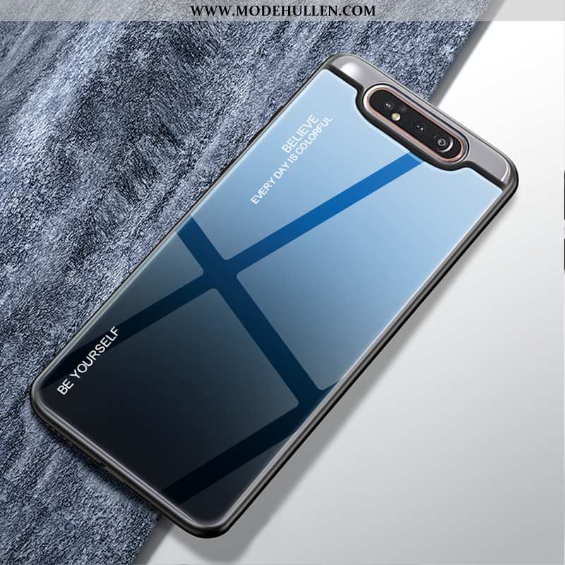 Hülle Samsung Galaxy A80 Nubuck Trend Handy Farbverlauf Case Schwer Glas Grün