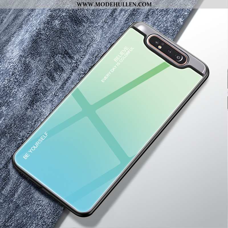 Hülle Samsung Galaxy A80 Nubuck Trend Handy Farbverlauf Case Schwer Glas Grün