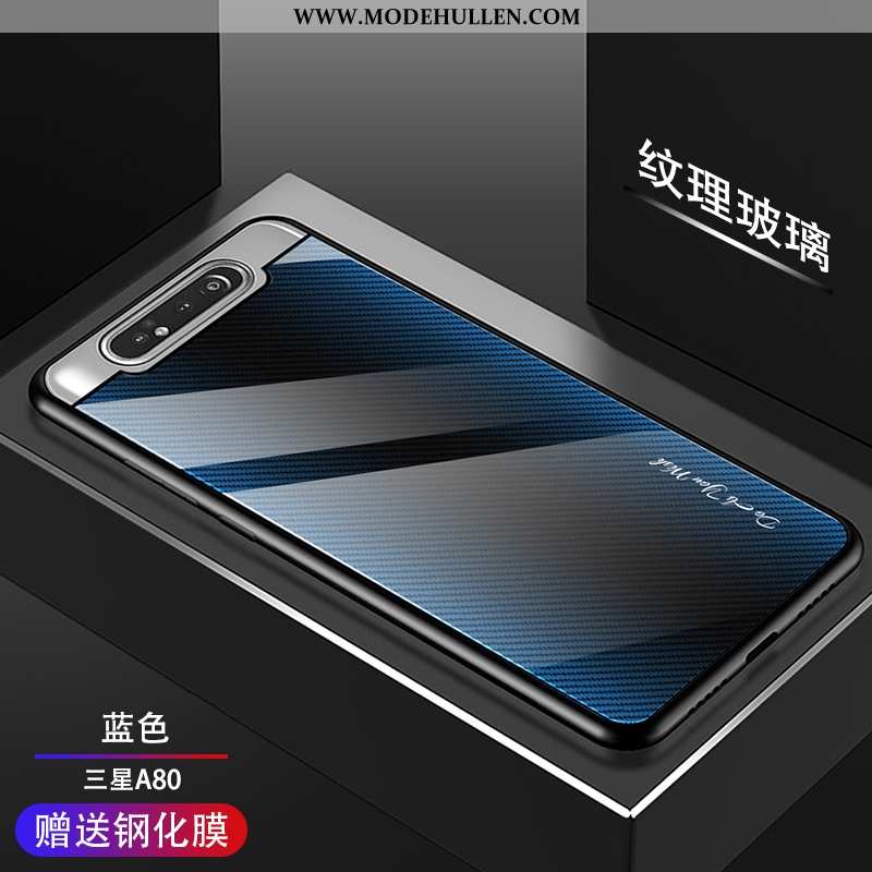 Hülle Samsung Galaxy A80 Schutz Farbverlauf Schutzglasmode Sterne Handy Dunkelblau