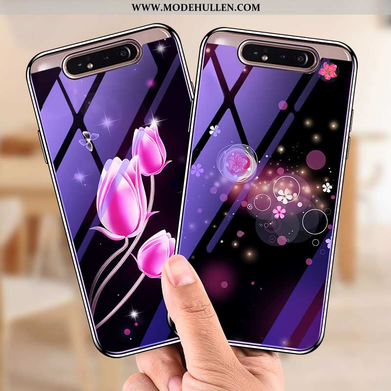 Hülle Samsung Galaxy A80 Schutz Glas Sterne Case Trend Handy Lila