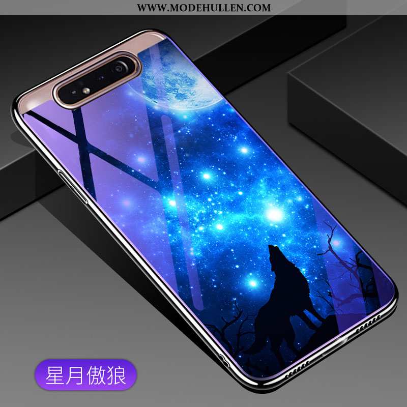 Hülle Samsung Galaxy A80 Schutz Glas Sterne Case Trend Handy Lila