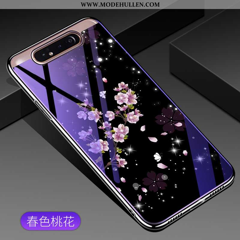 Hülle Samsung Galaxy A80 Schutz Glas Sterne Case Trend Handy Lila