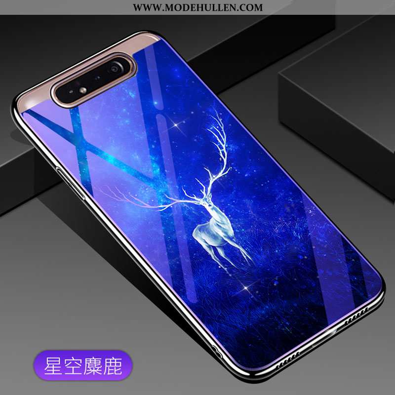 Hülle Samsung Galaxy A80 Schutz Glas Sterne Case Trend Handy Lila