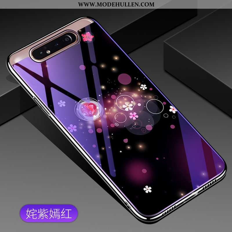 Hülle Samsung Galaxy A80 Schutz Glas Sterne Case Trend Handy Lila