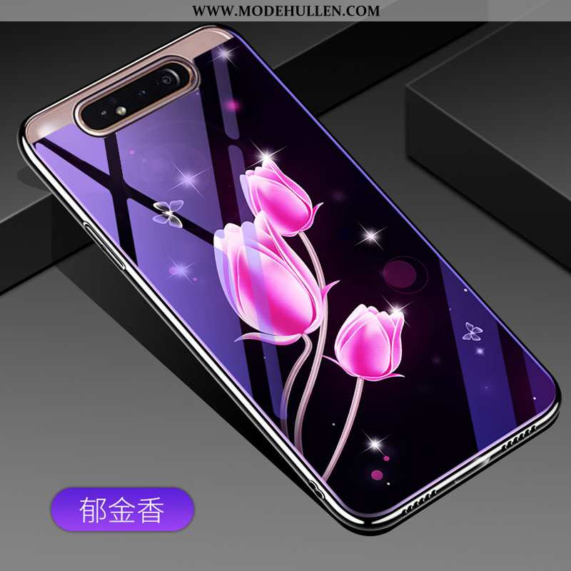 Hülle Samsung Galaxy A80 Schutz Glas Sterne Case Trend Handy Lila