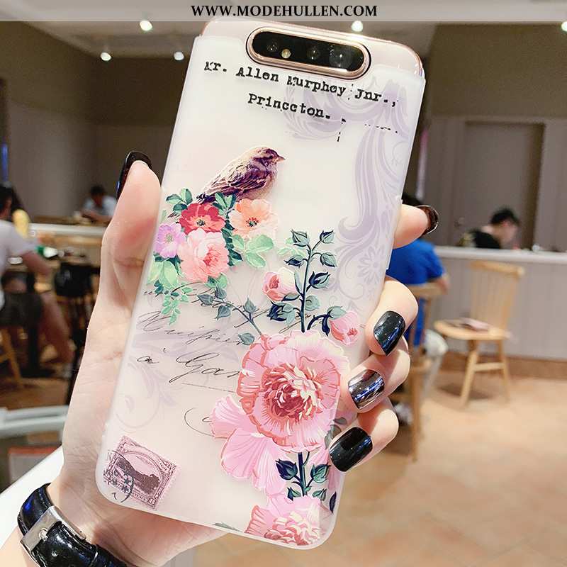 Hülle Samsung Galaxy A80 Transparent Prägung Wind Blumen Vogel Alles Inklusive Handy Weiße