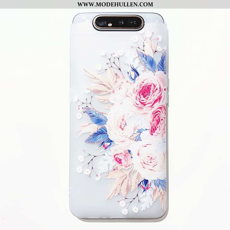 Hülle Samsung Galaxy A80 Transparent Prägung Wind Blumen Vogel Alles Inklusive Handy Weiße