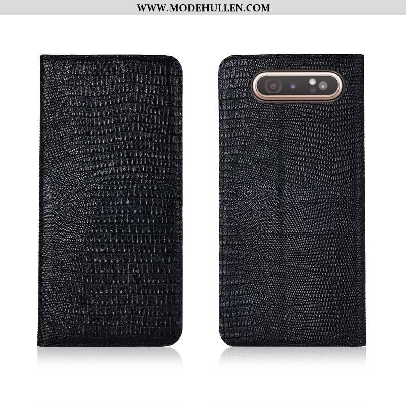 Hülle Samsung Galaxy A80 Trend Weiche Echt Leder Case Schutz Clamshell Blau