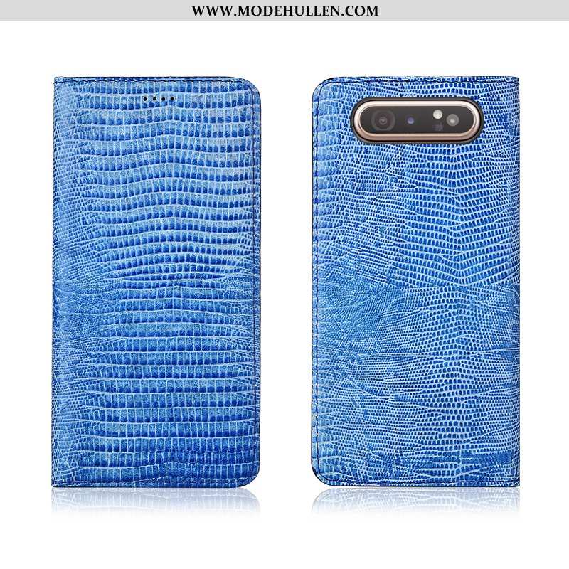 Hülle Samsung Galaxy A80 Trend Weiche Echt Leder Case Schutz Clamshell Blau