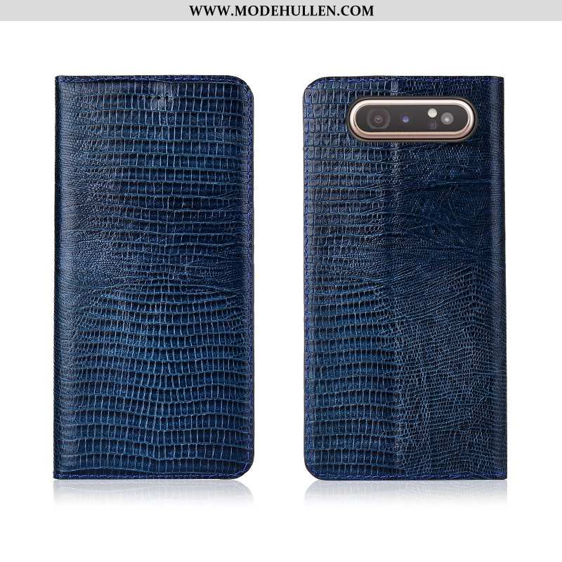 Hülle Samsung Galaxy A80 Trend Weiche Echt Leder Case Schutz Clamshell Blau