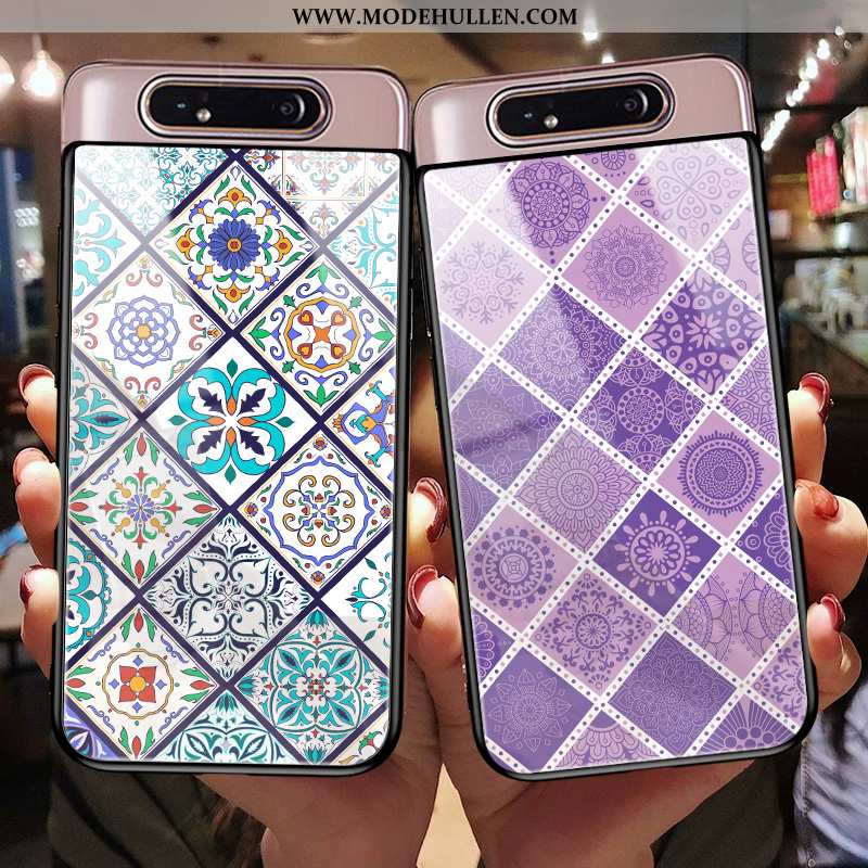 Hülle Samsung Galaxy A80 Weiche Silikon Glas Anti-sturz Persönlichkeit Case Einfassung Lila