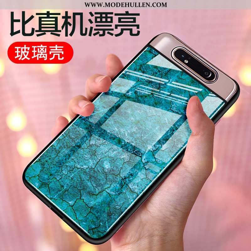 Hülle Samsung Galaxy A80 Weiche Silikon Glas Anti-sturz Persönlichkeit Case Einfassung Lila
