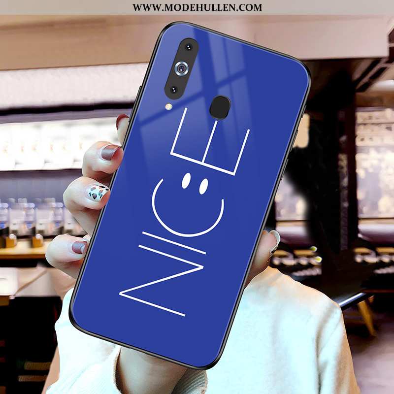 Hülle Samsung Galaxy A8s Glas Handy Blau Einfassung Sterne Case