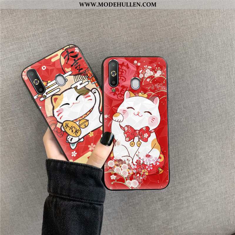 Hülle Samsung Galaxy A8s Karikatur Katzen Sterne Diamantform Handy Rot Rote