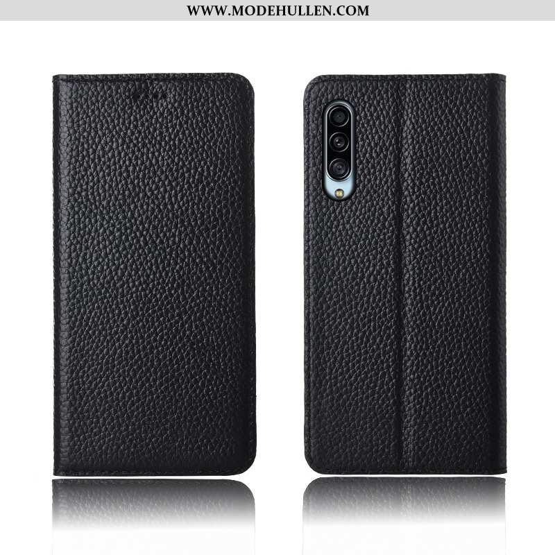 Hülle Samsung Galaxy A90 5g Echt Leder Silikon Sterne Clamshell Litchi Handy Khaki
