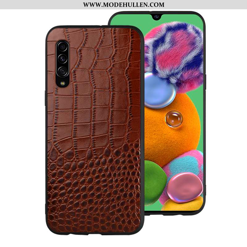 Hülle Samsung Galaxy A90 5g Trend Schutz Sterne High-end Braun Anti-sturz Echt Leder