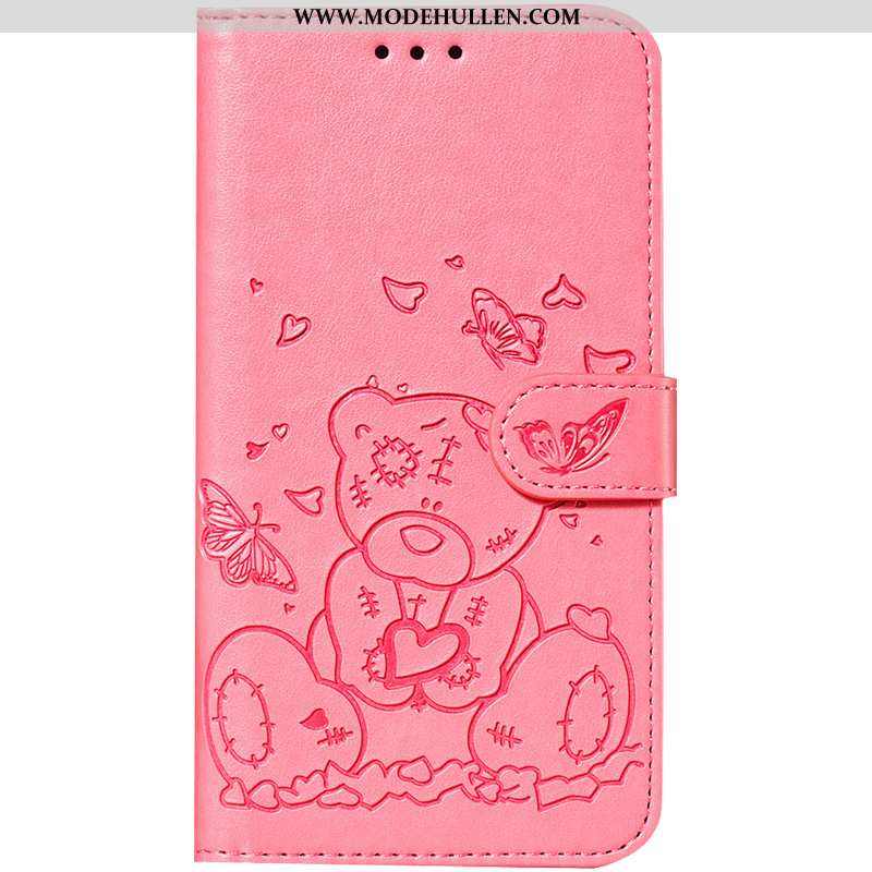 Hülle Samsung Galaxy Note 10 Lederhülle Karikatur Clamshell Rosa Sterne Bär Einfassung