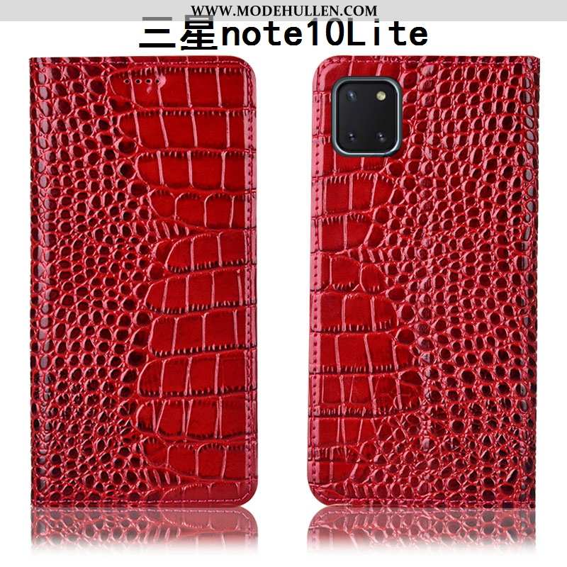 Hülle Samsung Galaxy Note 10 Lite Lederhülle Schutz Folio Anti-sturz Krokodilmuster Sterne Rote
