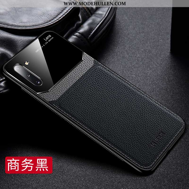 Hülle Samsung Galaxy Note 10 Muster Super Case Temperieren Echt Leder Lederhülle Nubuck Schwarz