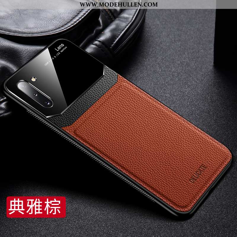 Hülle Samsung Galaxy Note 10 Muster Super Case Temperieren Echt Leder Lederhülle Nubuck Schwarz