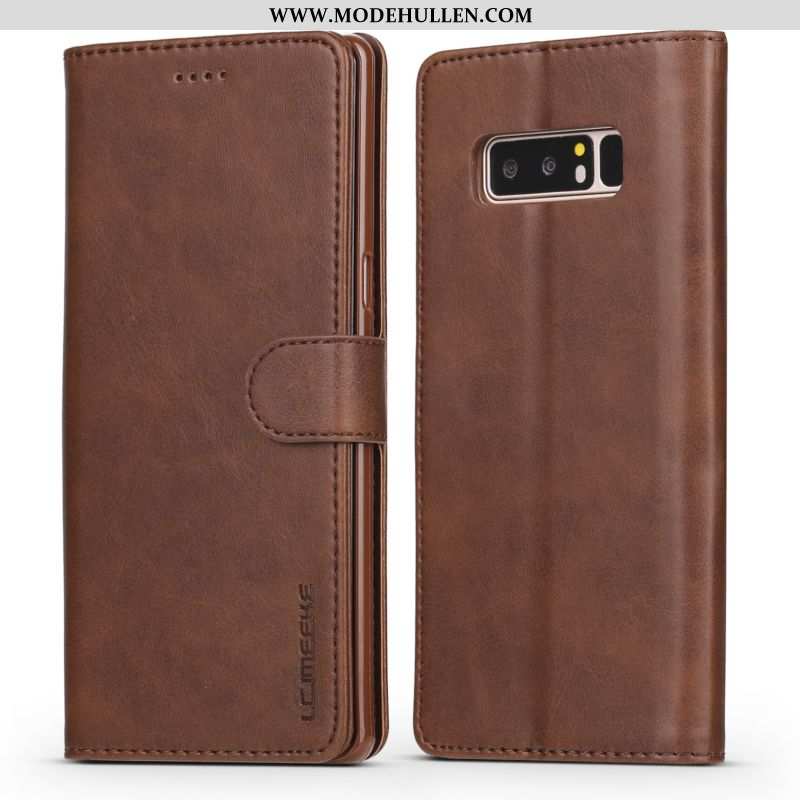 Hülle Samsung Galaxy Note 8 Leder Trend Folio Silikon Schutz Sterne Braun