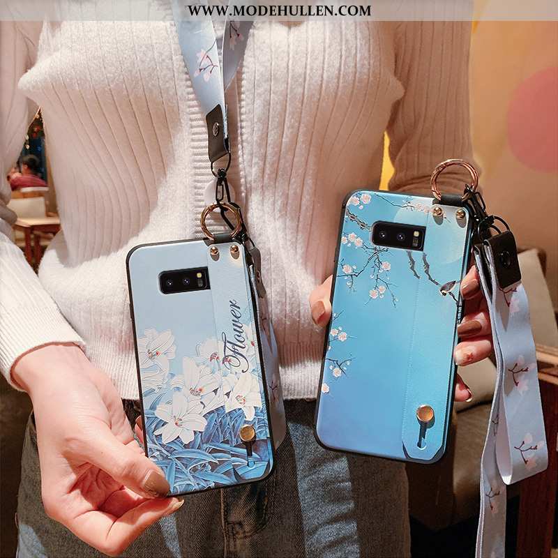 Hülle Samsung Galaxy Note 8 Prägung Hängender Hals Chinesische Art Weiche Schutz Handy Blau