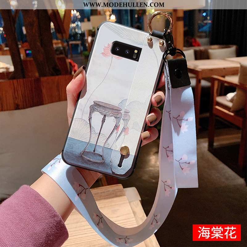 Hülle Samsung Galaxy Note 8 Prägung Hängender Hals Chinesische Art Weiche Schutz Handy Blau