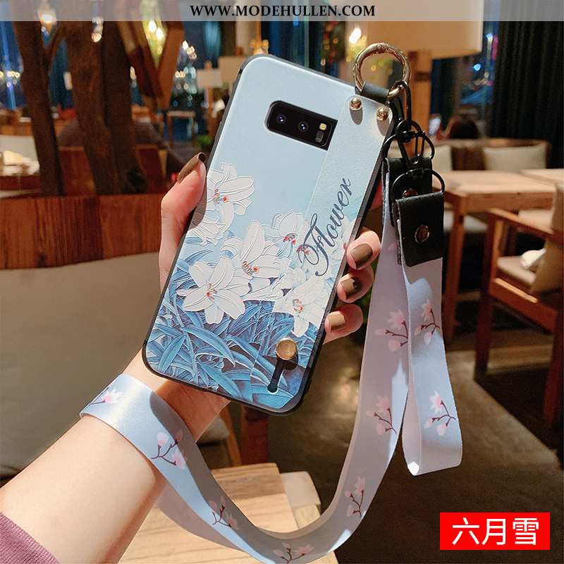 Hülle Samsung Galaxy Note 8 Prägung Hängender Hals Chinesische Art Weiche Schutz Handy Blau