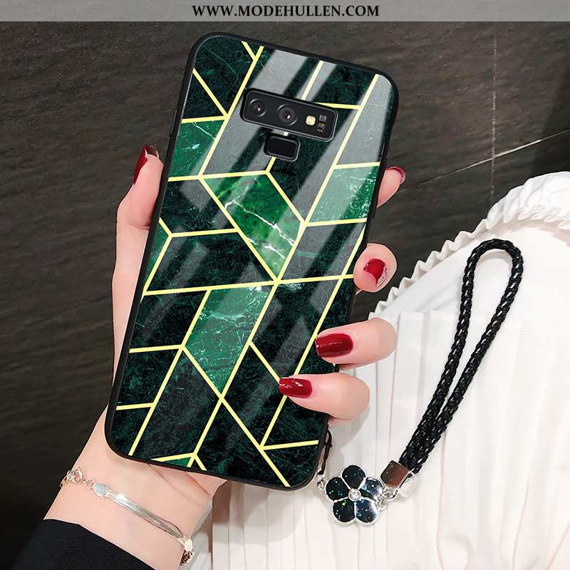 Hülle Samsung Galaxy Note 9 Glas Mode Muster Case Schutz Handy Sterne Grün