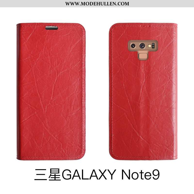 Hülle Samsung Galaxy Note 9 Lederhülle Schutz Folio Sterne Karte Einfach Rot Rote
