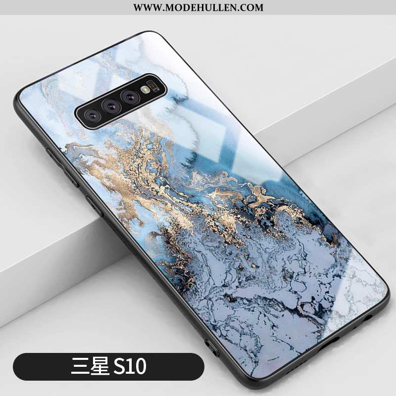 Hülle Samsung Galaxy S10 Glas Silikon Einfach Sterne Blau Anti-sturz