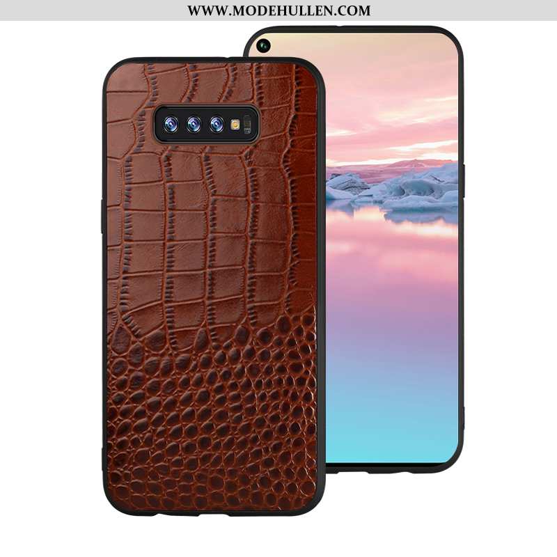 Hülle Samsung Galaxy S10 Leder Muster Einfach Kreativ Echt Leder Anti-sturz High-end Braun