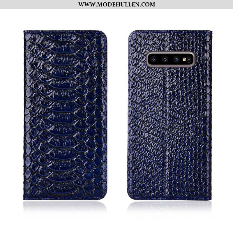Hülle Samsung Galaxy S10 Lederhülle Echt Leder Muster Schwarz Anti-sturz Neu