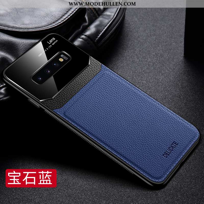 Hülle Samsung Galaxy S10 Lederhülle Nubuck Glas Case Leder Anti-sturz Alles Inklusive Dunkelblau