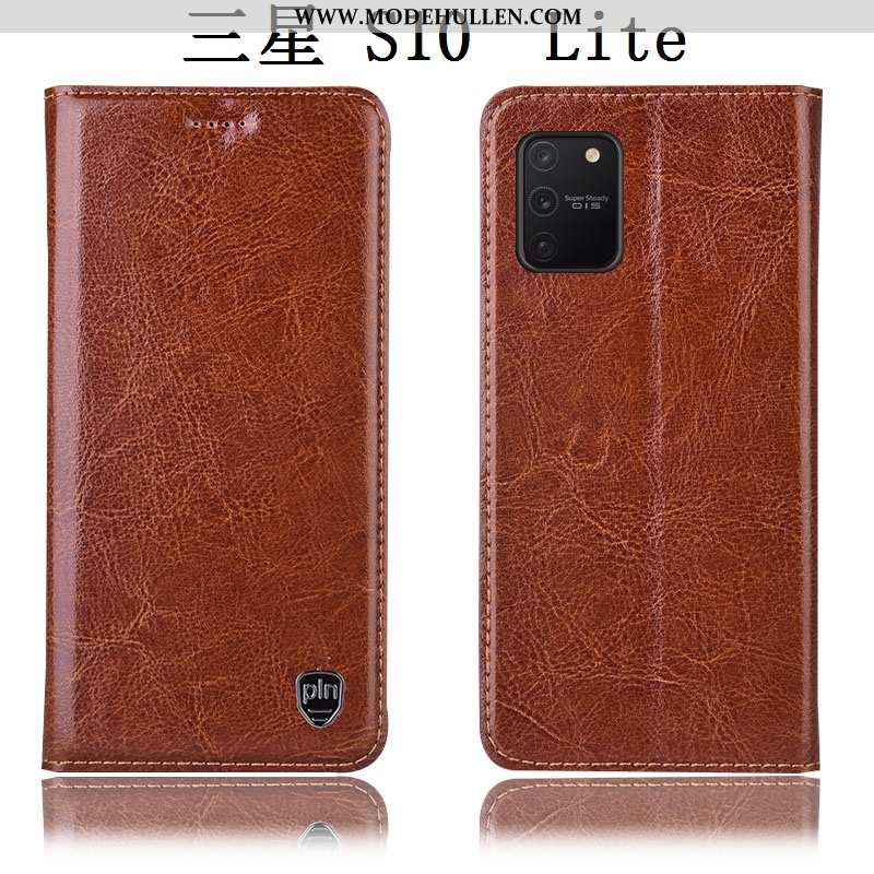 Hülle Samsung Galaxy S10 Lite Echt Leder Lederhülle Anti-sturz Sterne Case Handy Folio Braun