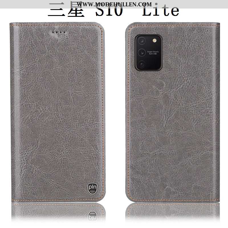 Hülle Samsung Galaxy S10 Lite Echt Leder Lederhülle Anti-sturz Sterne Case Handy Folio Braun