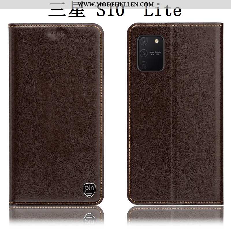 Hülle Samsung Galaxy S10 Lite Echt Leder Lederhülle Anti-sturz Sterne Case Handy Folio Braun