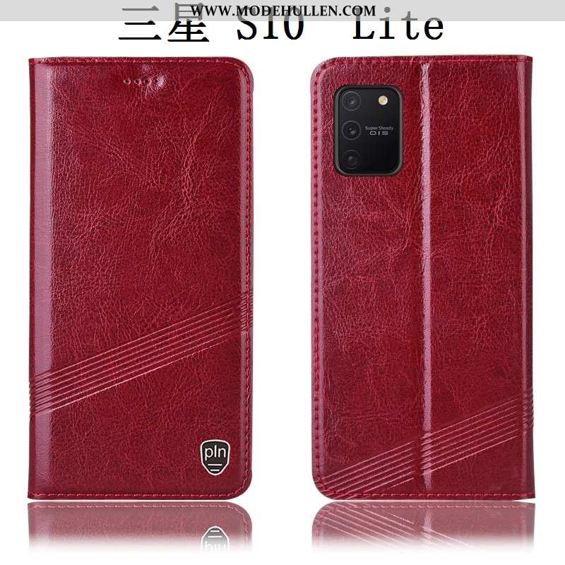 Hülle Samsung Galaxy S10 Lite Schutz Echt Leder Case Alles Inklusive Rot Sterne Handy Rote