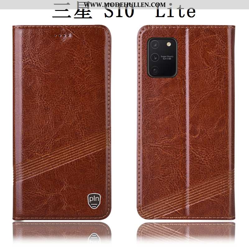 Hülle Samsung Galaxy S10 Lite Schutz Echt Leder Case Alles Inklusive Rot Sterne Handy Rote