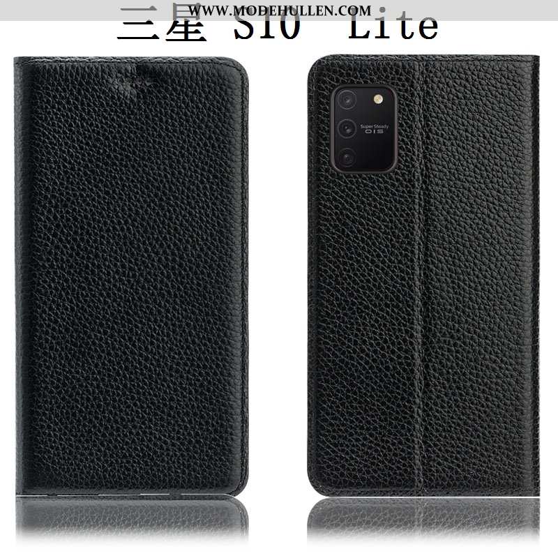 Hülle Samsung Galaxy S10 Lite Schutz Lederhülle Litchi Sterne Handy Case Braun