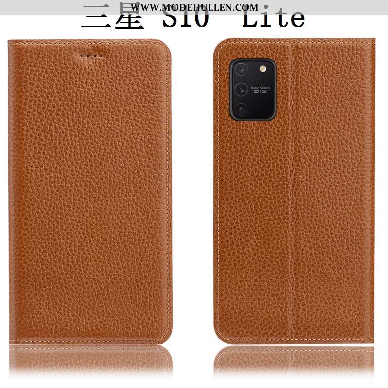 Hülle Samsung Galaxy S10 Lite Schutz Lederhülle Litchi Sterne Handy Case Braun