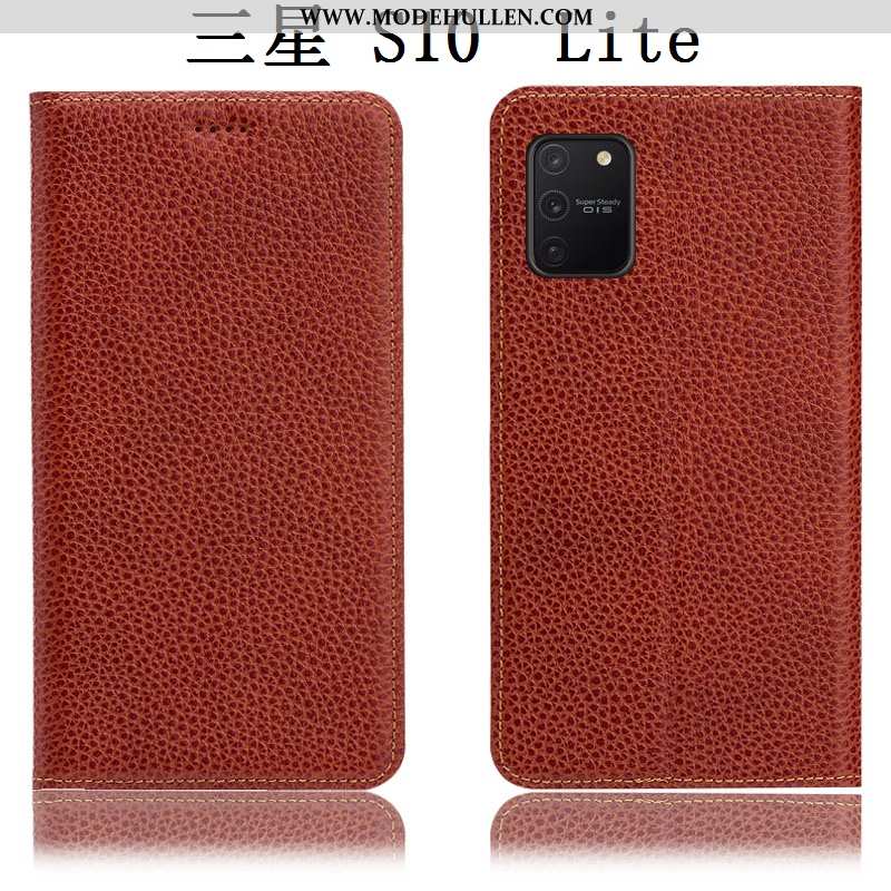 Hülle Samsung Galaxy S10 Lite Schutz Lederhülle Litchi Sterne Handy Case Braun