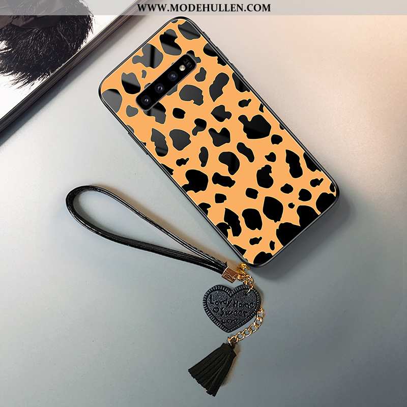 Hülle Samsung Galaxy S10 Muster Glas Schwer Leopard Handy Gelb Gelbe