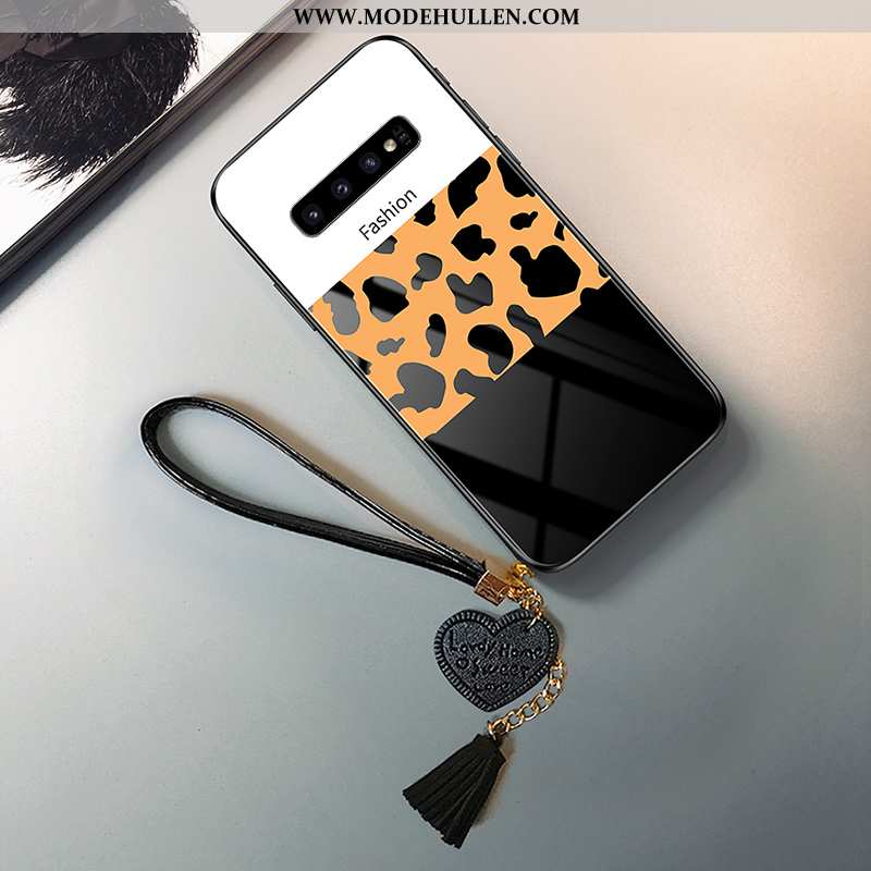 Hülle Samsung Galaxy S10 Muster Glas Schwer Leopard Handy Gelb Gelbe