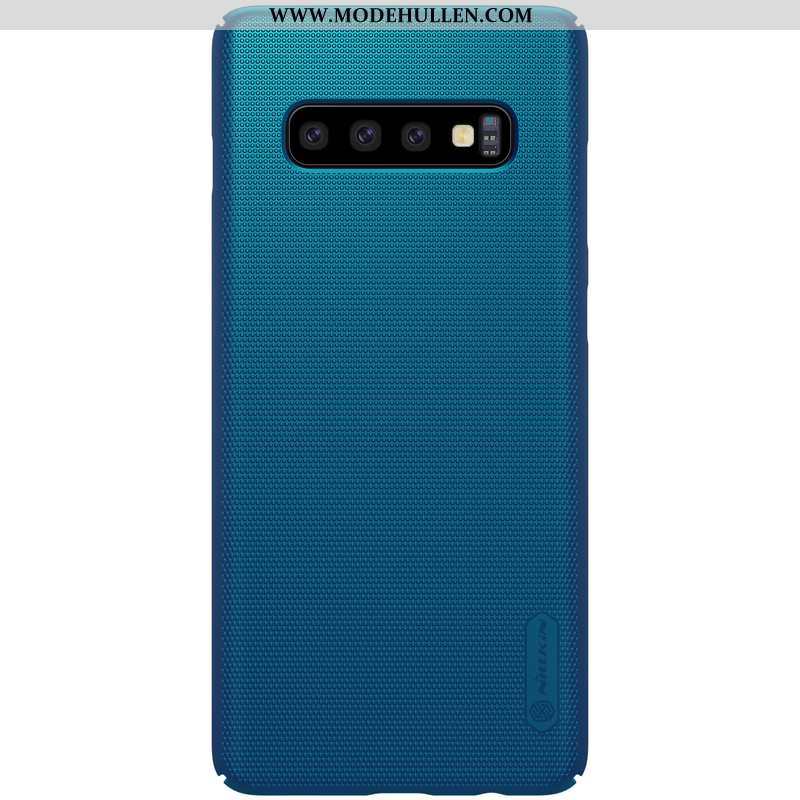 Hülle Samsung Galaxy S10+ Nubuck Schutz Blau Case Schwer Gold