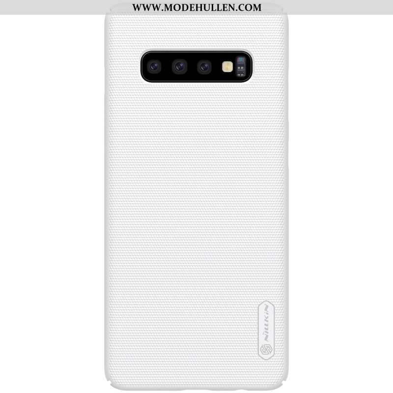 Hülle Samsung Galaxy S10+ Nubuck Schutz Blau Case Schwer Gold