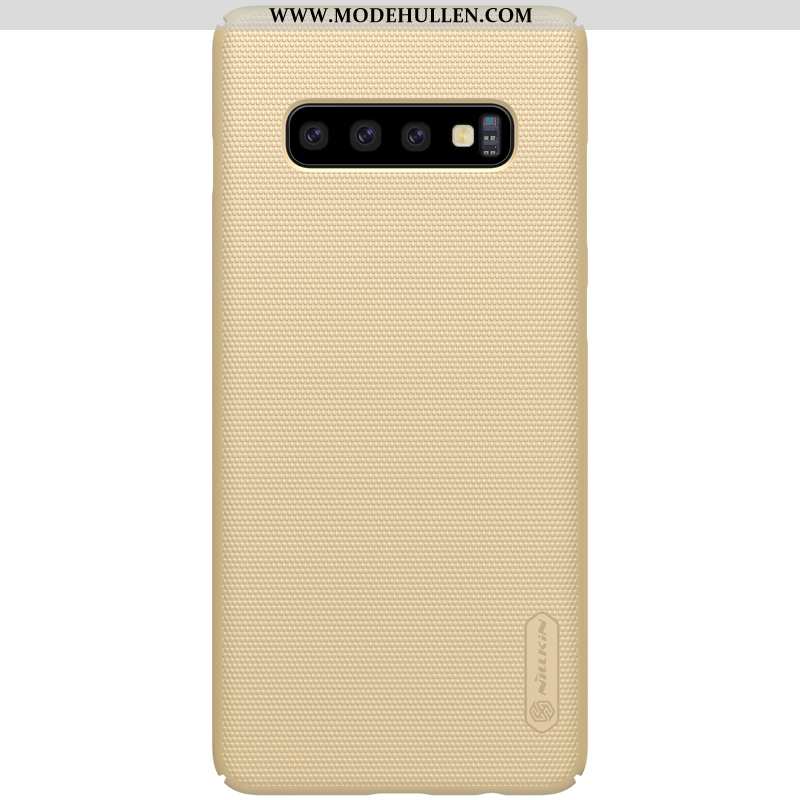 Hülle Samsung Galaxy S10+ Nubuck Schutz Blau Case Schwer Gold