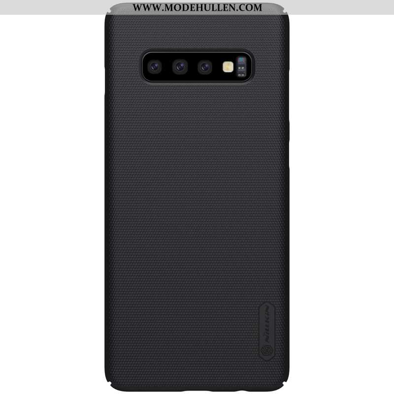 Hülle Samsung Galaxy S10+ Nubuck Schutz Blau Case Schwer Gold