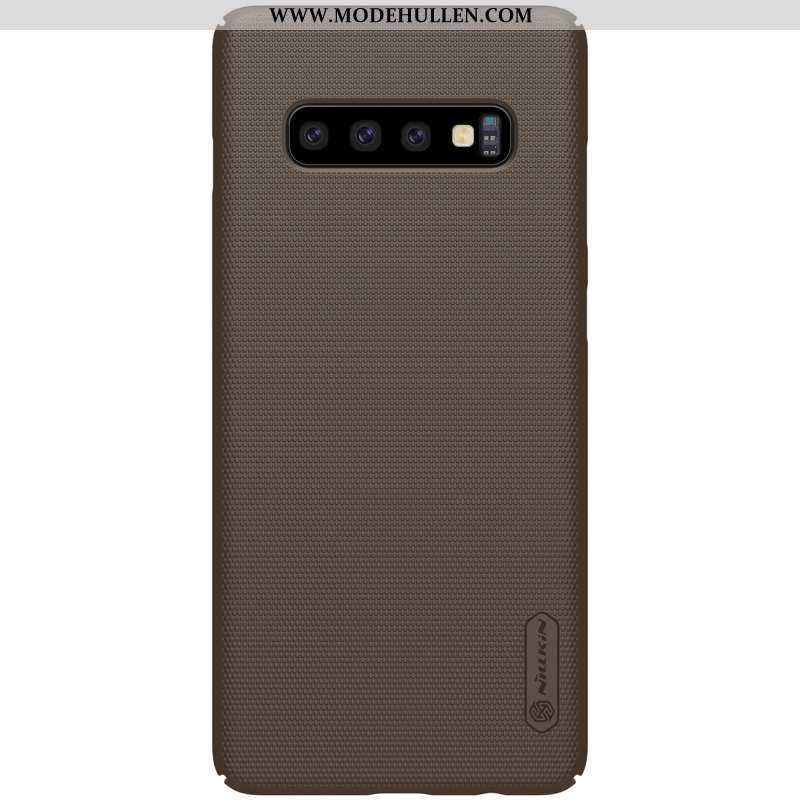 Hülle Samsung Galaxy S10+ Nubuck Schutz Blau Case Schwer Gold